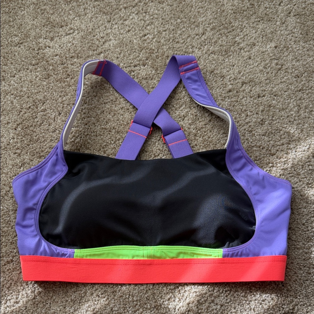 Women’s Purple & Black Crossback Sports Bra with Neon Trim